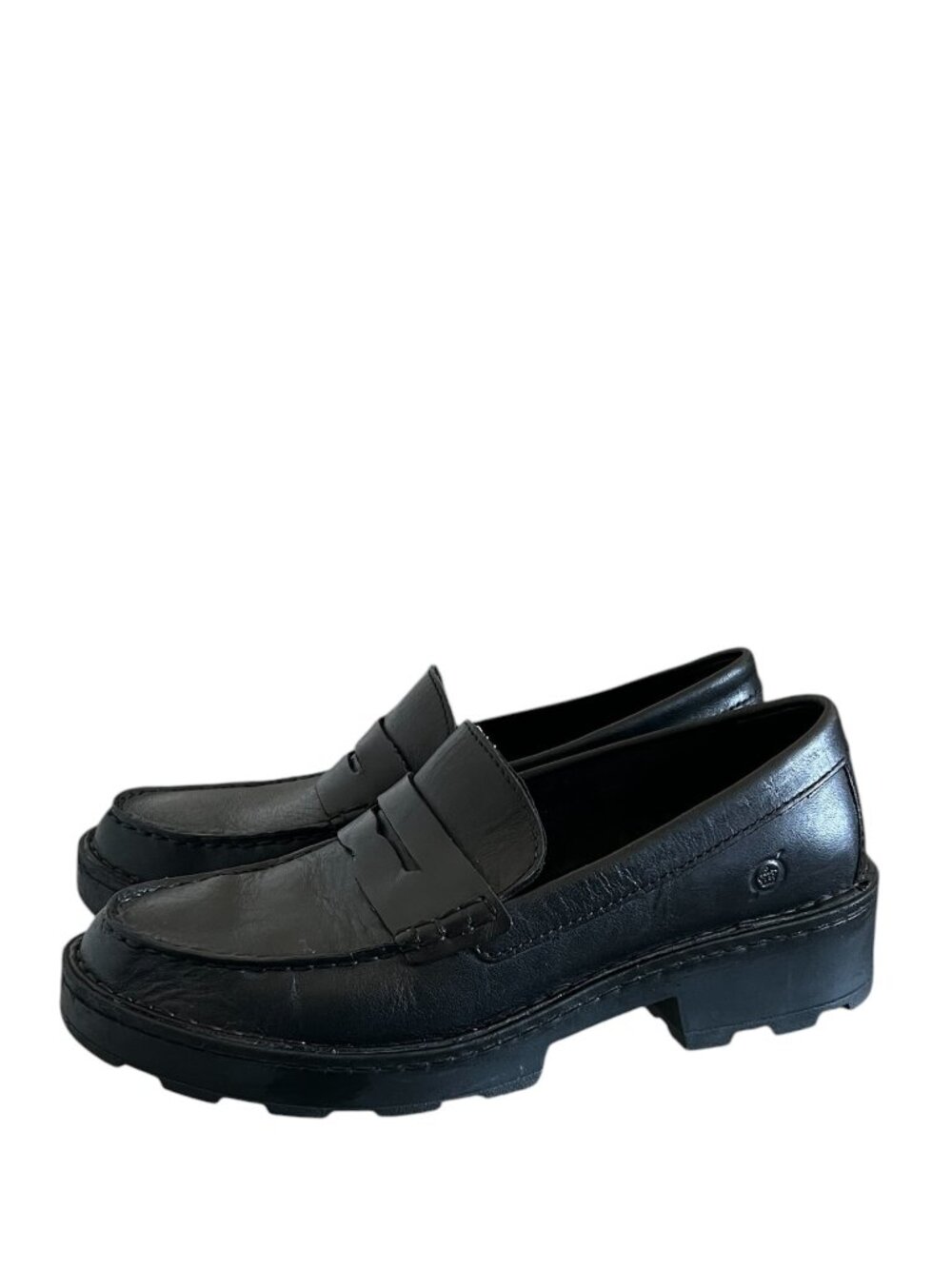 Born Carrera Leather Lug Sole Platform Penny Loafers In Black Size 8 - Picture 3 of 12